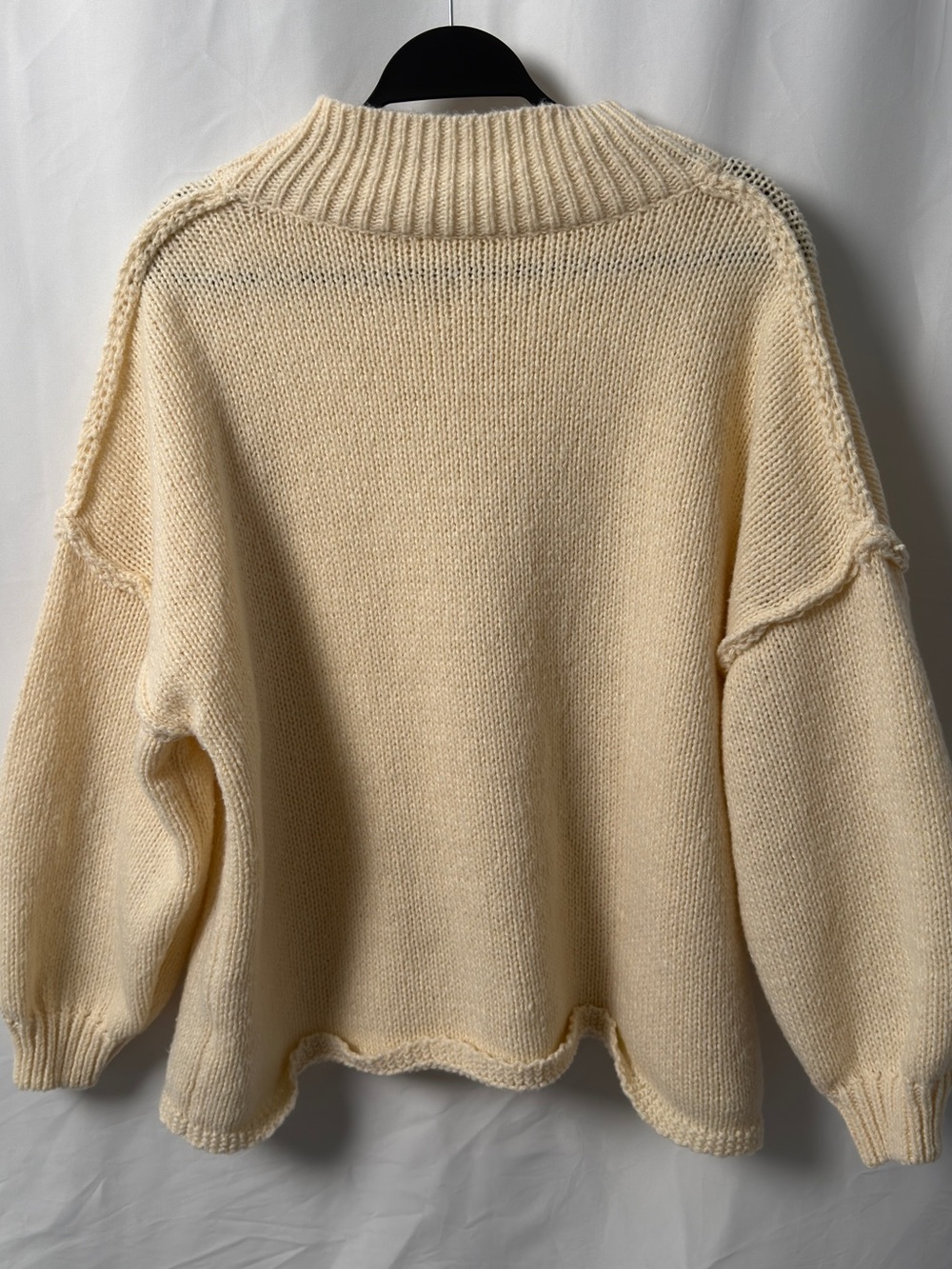 Creamy White Chunky Knit Mock Neck Sweater | Exposed Seams | M